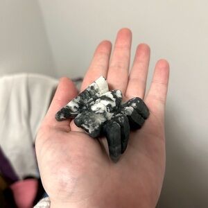 Moss Agate crystal Spider Figurine - Green and White